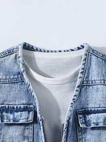 SHEIN Young Boy Casual Tooling Jean Vest & Denim Shorts Denim Outfit