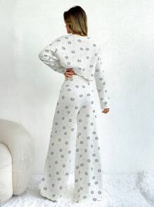 SHEIN Cottnline Cotton 2Pcs Heart Printed Lounge Set - Multicolor - View 2