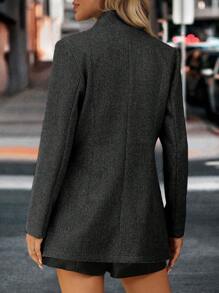 SHEIN Clasi Women Front Open Waist Coat For Casual Outings, Autumn - Black - View 2