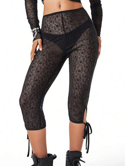 Goth 1 pezzo Pantaloni copricostume estivi con design a fiori in pizzo e laccio regolabile, adatti per l'estate e Ognissanti