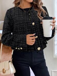 Louniche 女士秋冬金属纽扣短夹克