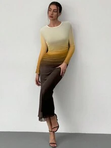 Aloruh Đầm ôm body lưới chuyển màu phong cách Mỹ - Nhiều màu - Xem 5