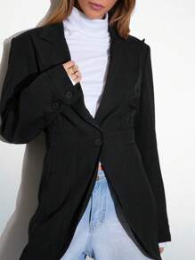 Lunelith SHEIN Lunessa Blazer de trabajo de manga larga con solapa y puños con botones en contraste de color para mujer