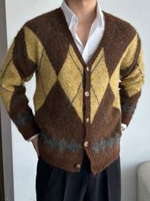 DAZY Men's Checkered Print Loose Casual Open Front Long Sleeve Cardigan, Autumn/Winter