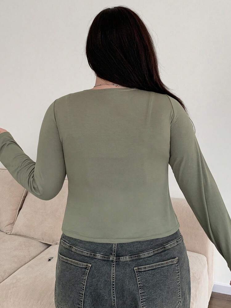 Dazy Plus 2pcs/Set Solid Color Camisole And Fitted Cropped T-Shirt Set, Spring/Summer Long Sleeve Women Tops