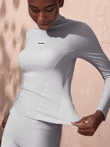 VARSITIE 灰色高领长袖女式运动 T 恤和背心健身连体衣运动 Seamluxegym 套装