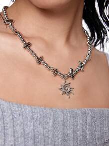 ROMWE Goth 1 chiếc vòng cổ mặt dây chuyền bằng kim loại xoắn ốc phong cách Punk thời trang và đính hạt - Bạc - Xem 1