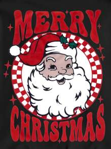 Christmas Atmosphere Baby Girls Sweatshirt, Autumn/Winter Round Neck Pullover Hoodie, White Casual Loose Comfortable Sweatshirt With Santa Claus Print On Front, Merry Christmas Print On Back, Family Matching Outfits
