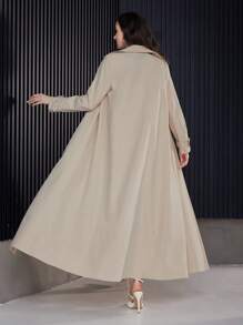 Modelyn 女士休闲纯色长袖风衣夹克和双排扣 A 字裙 2 件套，优雅 2 件套 - 卡其色 - 查看 4