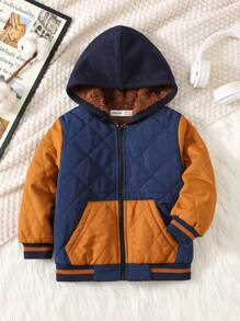 SHEIN Young Boys Casual Thermal Lined Thick Warm Stand Collar Padded Coat