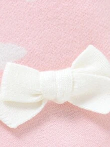 Baby Girls Casual Cute Cloud Graphic Knitted Long Sleeve Sweater Jumpsuit, Footie Pajamas, Soft And Comfortable For Daily, Outdoor, Travel, Holiday, Home, Daycare Wear - Baby Pink - View 3