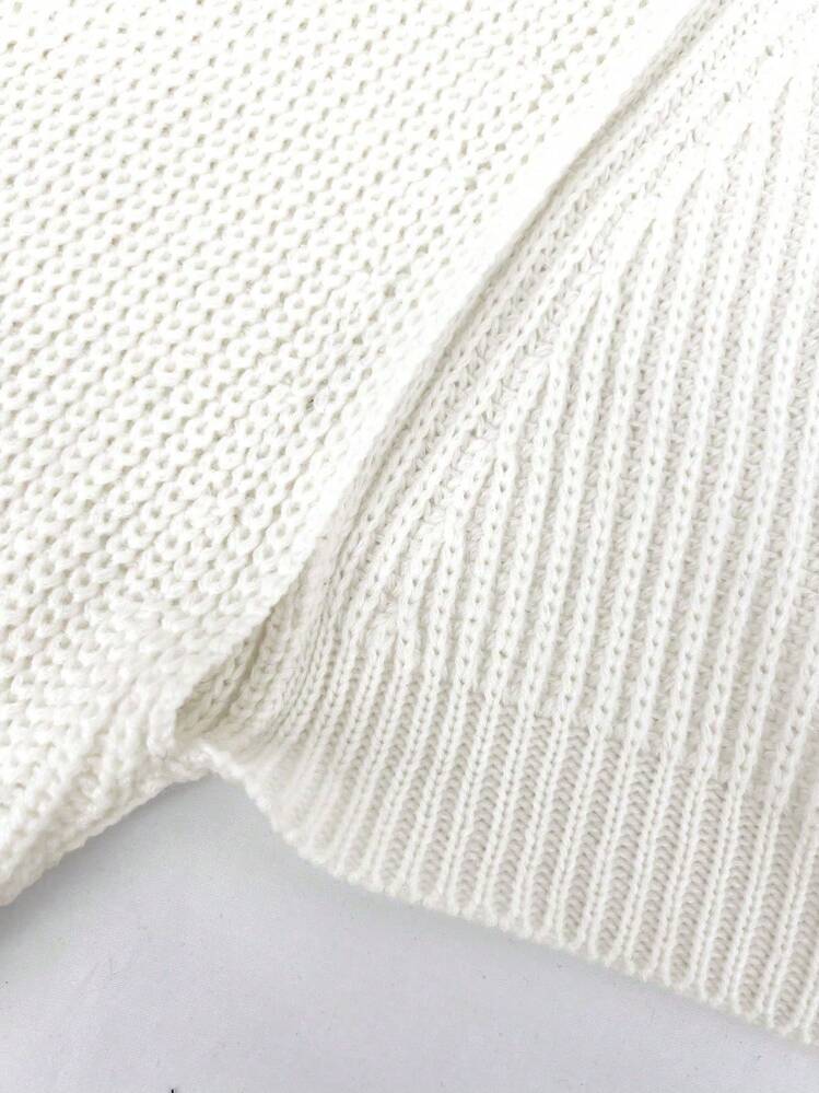 Sweetra 2pcs Solid Ribbed Knit Shrug Cardigan,Long Sleeve Tops Fall Winter Cloth For Women - Black and White - View 7