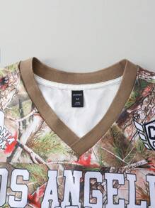 ROMWE MEN Street Life 男士树枝迷彩干木迷彩长袖平纹运动 T 恤，街头服饰 - 橘色 - 查看 5