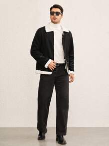 Manfinity VCAY Chaqueta informal de corte slim con cuello vuelto, de manga larga y apertura delantera, tejida, ligera, adecuada para otoño/invierno, para salidas, regalos para amigos, esposo, novio