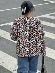 SHEIN Essnce Winter Women's Reversible Street Fashion Leopard Print Velvet Thickened Warm Quilted Jacket Long Coat Fall Cloth For Women - Brown - View 2