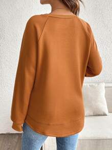 SHEIN 孕妇纯色圆领插肩袖休闲运动衫，秋季，冬季 - 棕色 - 查看 2