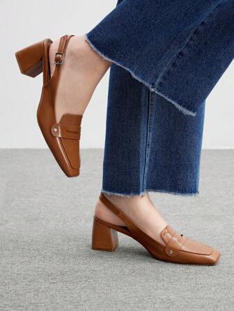 CUCCOO BIZCHIC Damen Slip-On Loafer mit blockabsatz und quadratischer Zehenspitze in Kontrastfarben, klassisches Basisdesign für Neujahr und Valentinstag