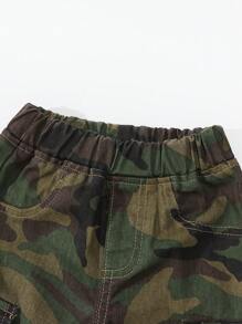 SHEIN Baby Boy Unisex Street Personalized All-Match Casual Versatile Camouflage Cargo Relaxed Fit Denim Jeans, 2024 Essential Item - Army Green - View 4