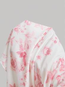 SHEIN MOD 女士蓝白花卉印花修身中长连衣裙 - 粉色 - 查看 5