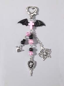 ROMWE Gothic Punk Style Black Bat Wing, Skull, Spider Beaded Pendant Keychain, Phone Case Charm, Bag Charm, Gift Ideas For Men And Women, Halloween - Silver - View 3