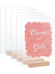 10 件透明矩形亚克力卡，带木质底座，婚礼派对宾客名单座位卡，空白亚克力板用于座位标志，适用于婚礼、宴会、派对、办公室情人节、情人节婚礼、生日、复活节、婚礼用品、派对礼品、派对用品、派对用品、装饰品、万圣节装饰、学校用品