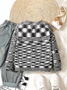 Kids/Youth Boy Casual Solid Color Round Neck Warm Knit Sweater, Korean Style - Dark Grey - View 2