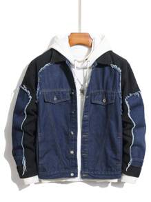 Manfinity Homme 休闲宽松牛仔外套，简约时尚，日常穿搭 - 彩色 - 查看 1