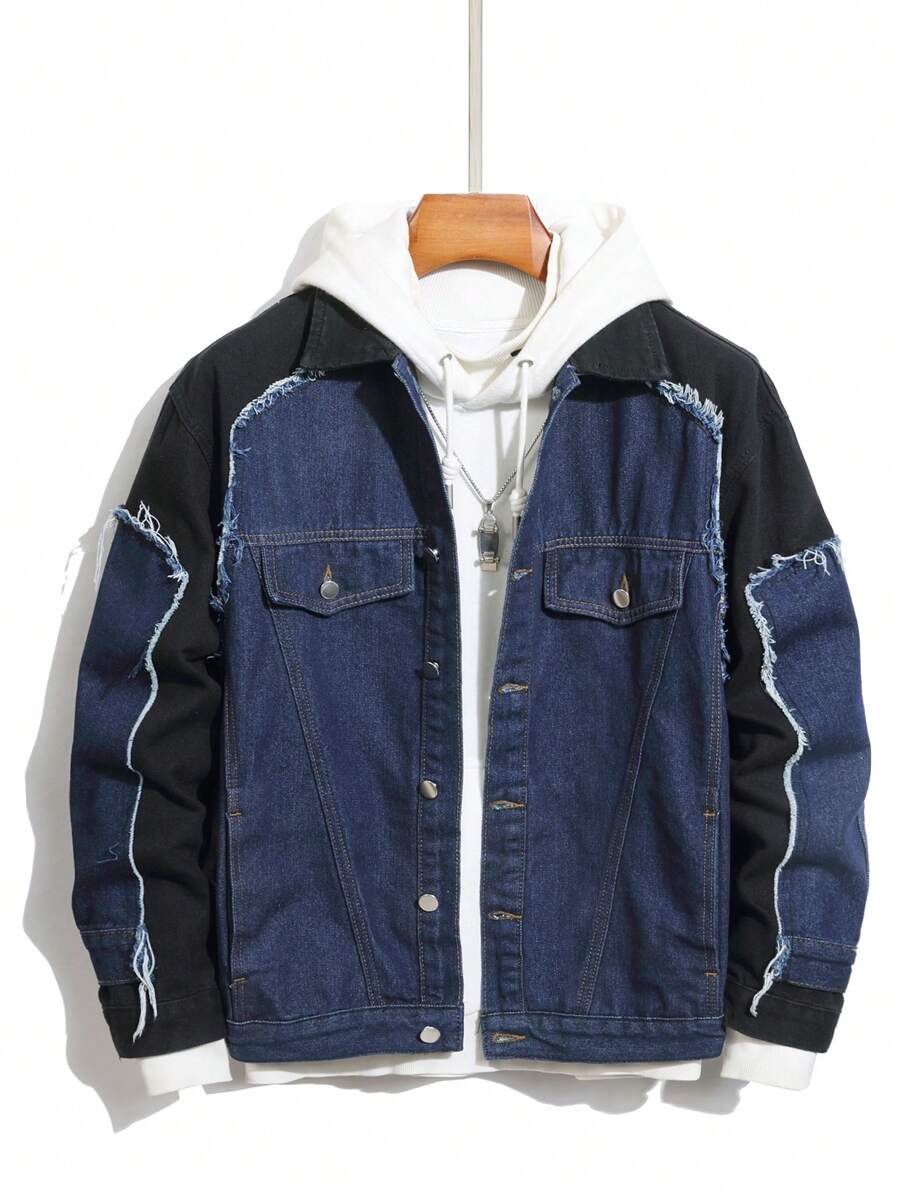 Manfinity Homme 休闲宽松牛仔外套，简约时尚，日常穿搭 - 彩色 - 查看 1