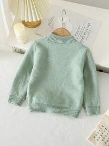 SHEIN Vintaside Kids Baby Boy Knit Sweater,Fashionable Crew Neck Thermal Lined Pullover,Soft Modest Warm Base Layer For Autumn Back-To-School,Gentleman Style,Sage Green - Green - View 2