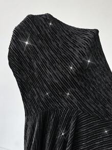 SHEIN Essnce Plus-Size Ladies Elegant Black Dress,Velvet Party Women Dresses For Autumn,Formal Dinner Evening,Christmas Holiday New Years Winter Skirts - Black - View 6