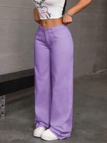 SHEIN Tall Damen Loose Fit Weite Bein Taschen Lässig Jeans