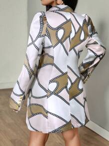 SHEIN Clasi 全印花双排扣长袖西装外套 + 裙子优雅套装 - 彩色 - 查看 2