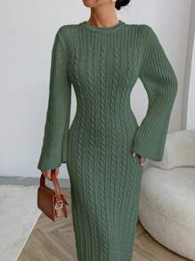 EURMUSE Vestido suéter con patrón de cable para otoño e invierno - verde menta - Ver 2