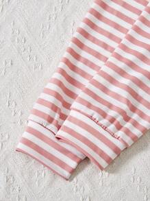 2pcs Teen Girl Striped Minimalist Hooded Long Sleeve Top And Pants Set