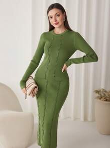 Modelyn 2pcs/Set Women Textured Fitted Elegant Knit Sweater Set 2 Pieces Set - Army Green - View 1