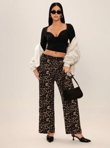 SHEIN SXY 女士豹纹直筒宽松裤 - 彩色 - 查看 4