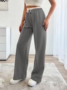 EURMUSE Drawstring Waist Pants - Dark Grey - View 3