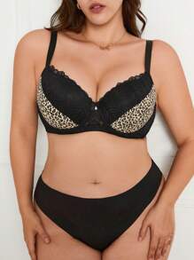 DesireSculpt 1 pieza Sujetador romántico y sexy con encaje de contraste, con Push-up, ajustable y talla grande