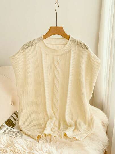 SHEIN Frenchy Áo len chui đầu không tay cổ cao thanh lịch đa năng cỡ lớn cho nữ, có thể mặc làm lớp lót bên trong áo sơ mi hoặc áo phông, ấm áp và thoải mái cho mùa thu/đông