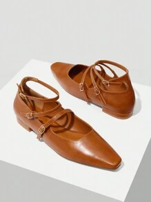 MOTF PREMIUM WOMEN CASUAL COMMUTER SOLID COLOR BUCKLE STRAP FLAT SHOES, FOR VALENTINE'S DAY