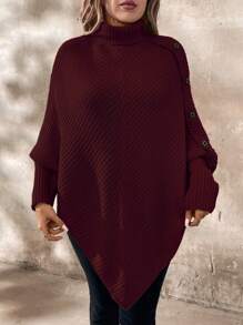 SHEIN LUNE Suéter casual de cuello alto de unicolor de manga larga con botones, suéter de punto de invierno de otoño en talla grande