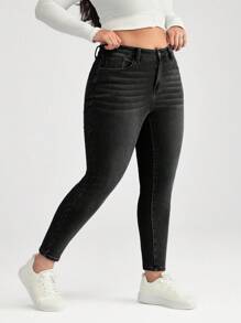 SHEIN ICON Plus Size Blue Stretchy Skinny Casual Jeans