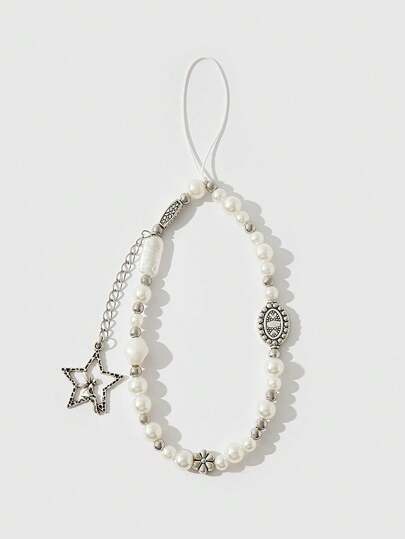 Kawaii 1pc White Star Bracelet/Phone Lanyard, Minimalist & Fashion