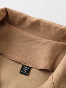 SHEIN Unity Plus Size Women's Spring And Autumn Solid Color Raglan Long Sleeve Mid-Length Back Pleated Trench Coat - Khaki - View 6