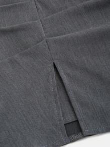 Sweetra 美式高腰开衩A字裙，女士西装裙 Y2K - 灰色 - 查看 3