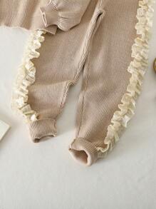 Young Girl Sweater Set For Autumn/Winter, New Style, Oatmeal & Khaki Color, Simple & Cute, Lace Trim Collar For Sweet Elegant. Suitable For Autumn/Winter Wear, Loose Silhouette For Easy Wear, Soft Fabric For Comfortable Feel, Fit For Various Festivals And Home Wear - Khaki - View 6