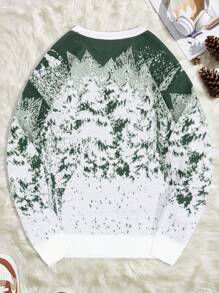 RueChic Men's Christmas Snowflake & Pine Tree Combination High Neck Sweater - Green - View 2
