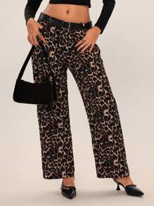 SHEIN SXY 女士豹纹直筒宽松裤 - 彩色 - 查看 1