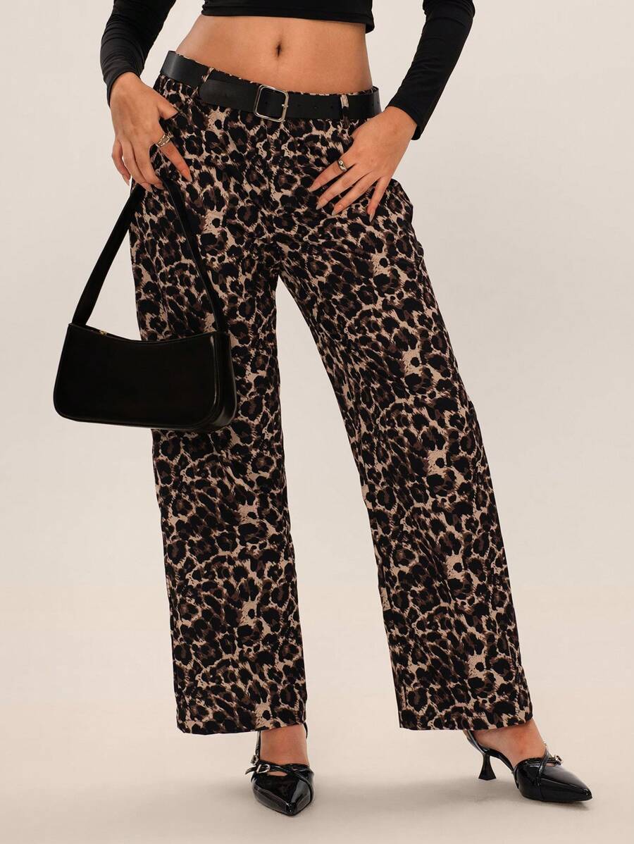 SHEIN SXY 女士豹纹直筒宽松裤 - 彩色 - 查看 1