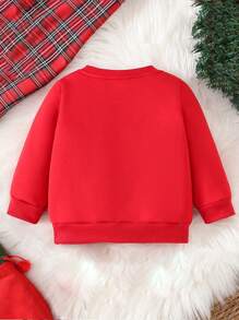 Baby Girl Casual Heart Gesture Print Fleece Crew Neck Pullover Sweatshirt, Autumn/Winter (Matching Daddy And Me, 4 Pieces Sold Separately) - Red - View 2